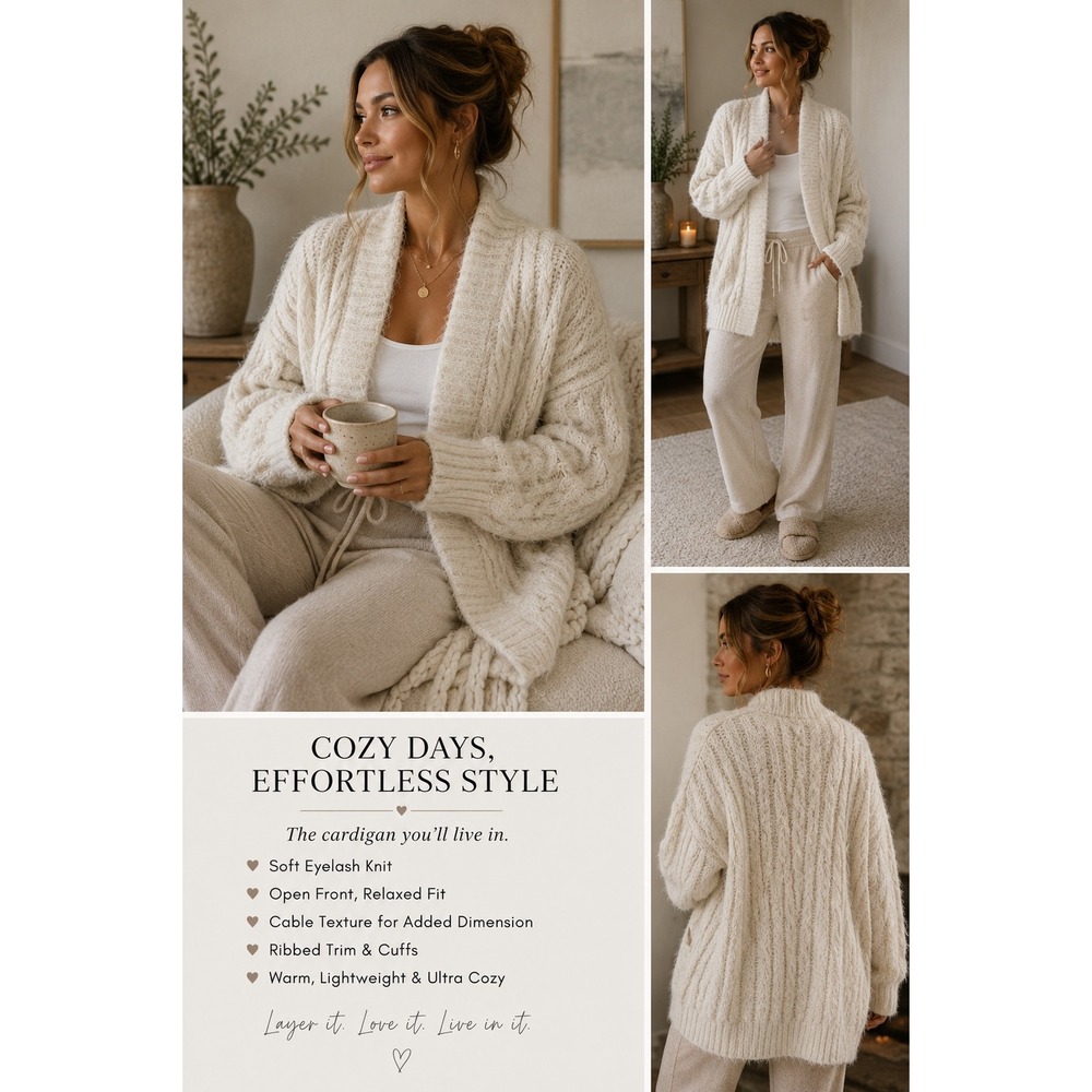 EXPRESS Cardigan Sweater Women Large Cream Excellent Eyelash Knit Oversized